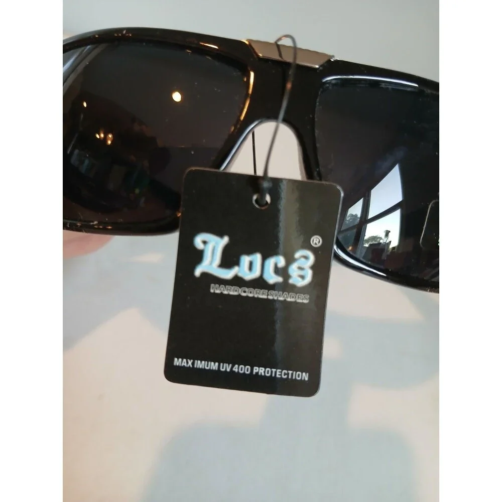 LOCS Rectangular OG Gangster Cholo BLACK Sunglasses Biker Shades Hardcore